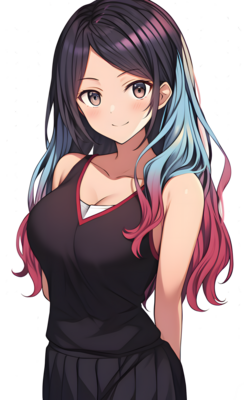 ai generated sticker anime girl blue and red hair png