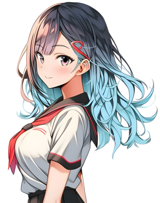 ai generated sticker anime girl with blue hair png